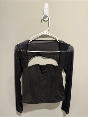 ReoRia Black Mesh Long-Sleeve Corset Crop Top